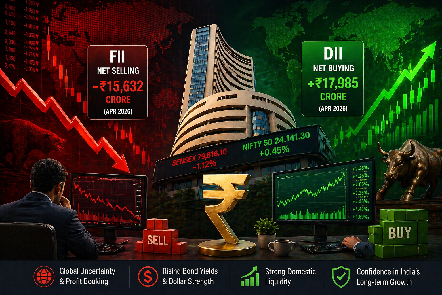 FII selling vs DII buying in India