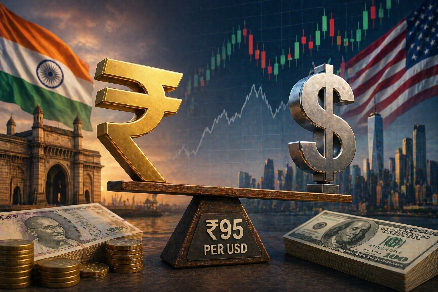 Rupee at 95 vs USD market impact