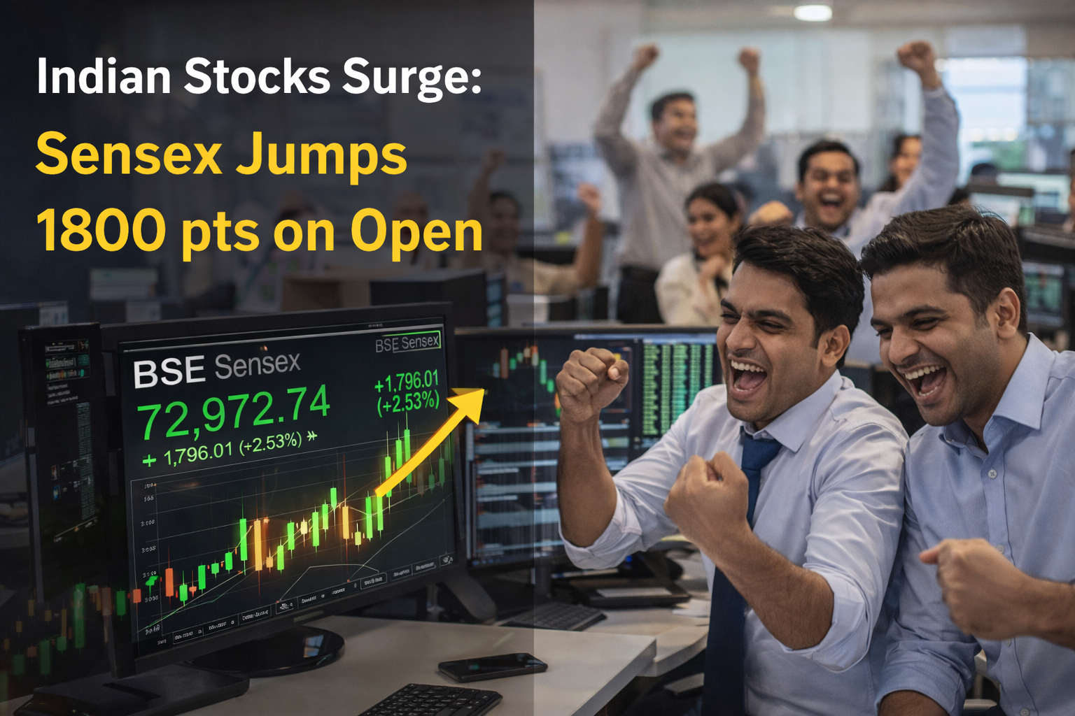 Indian Stocks Surge: Sensex Jumps 1800 pts on Open