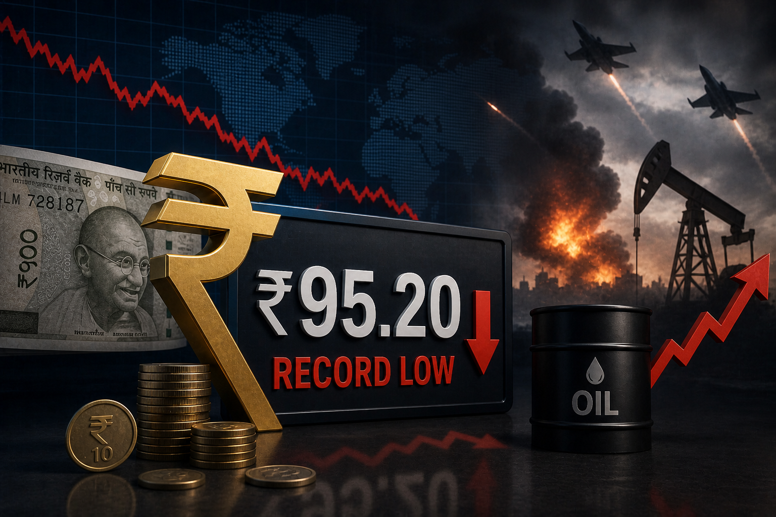Rupee Hits Record Low at 95.20 on Oil Surge, War Tensions