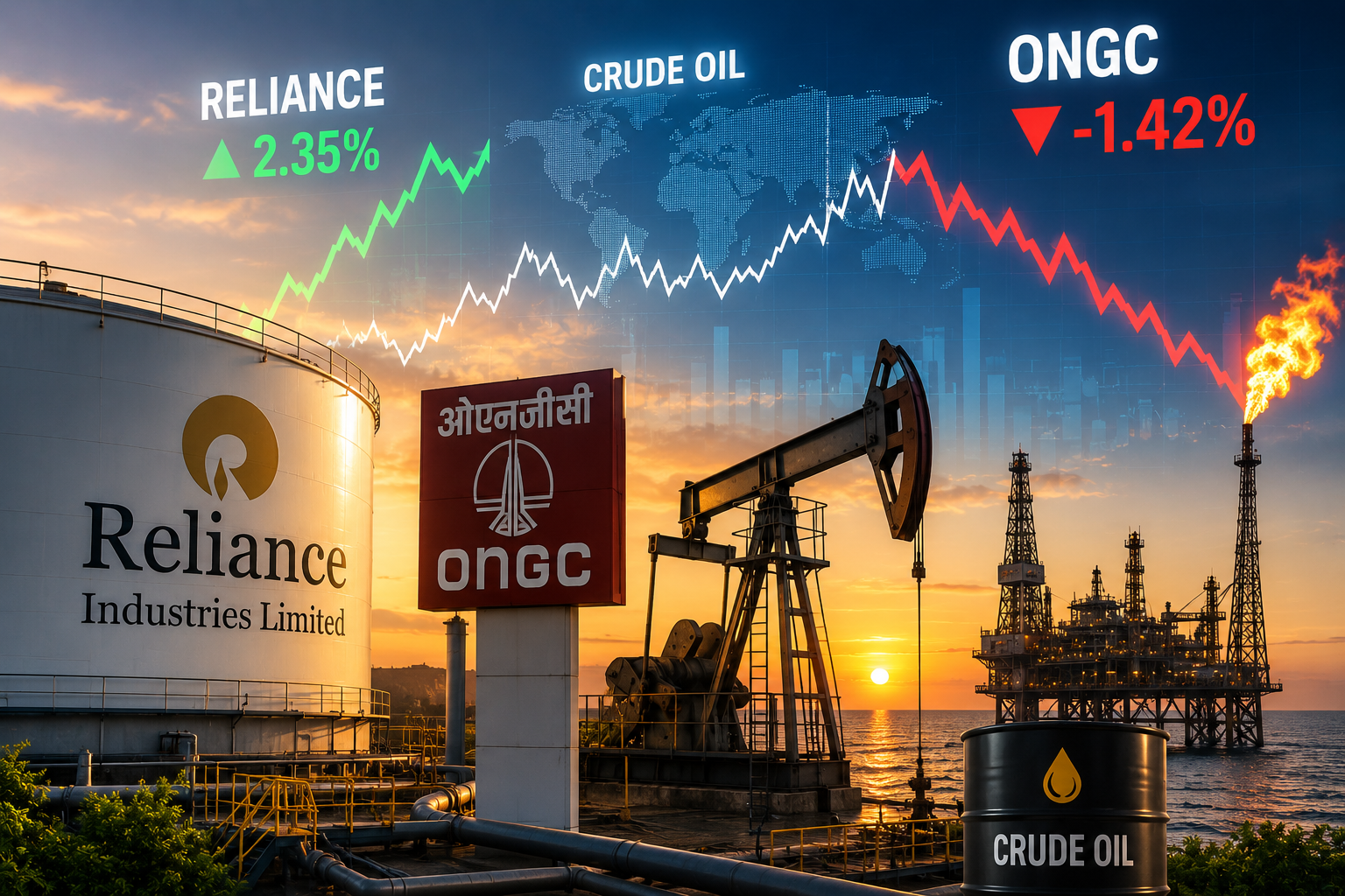 India Energy Stocks Diverge as Reliance, ONGC Track Crude Volatility