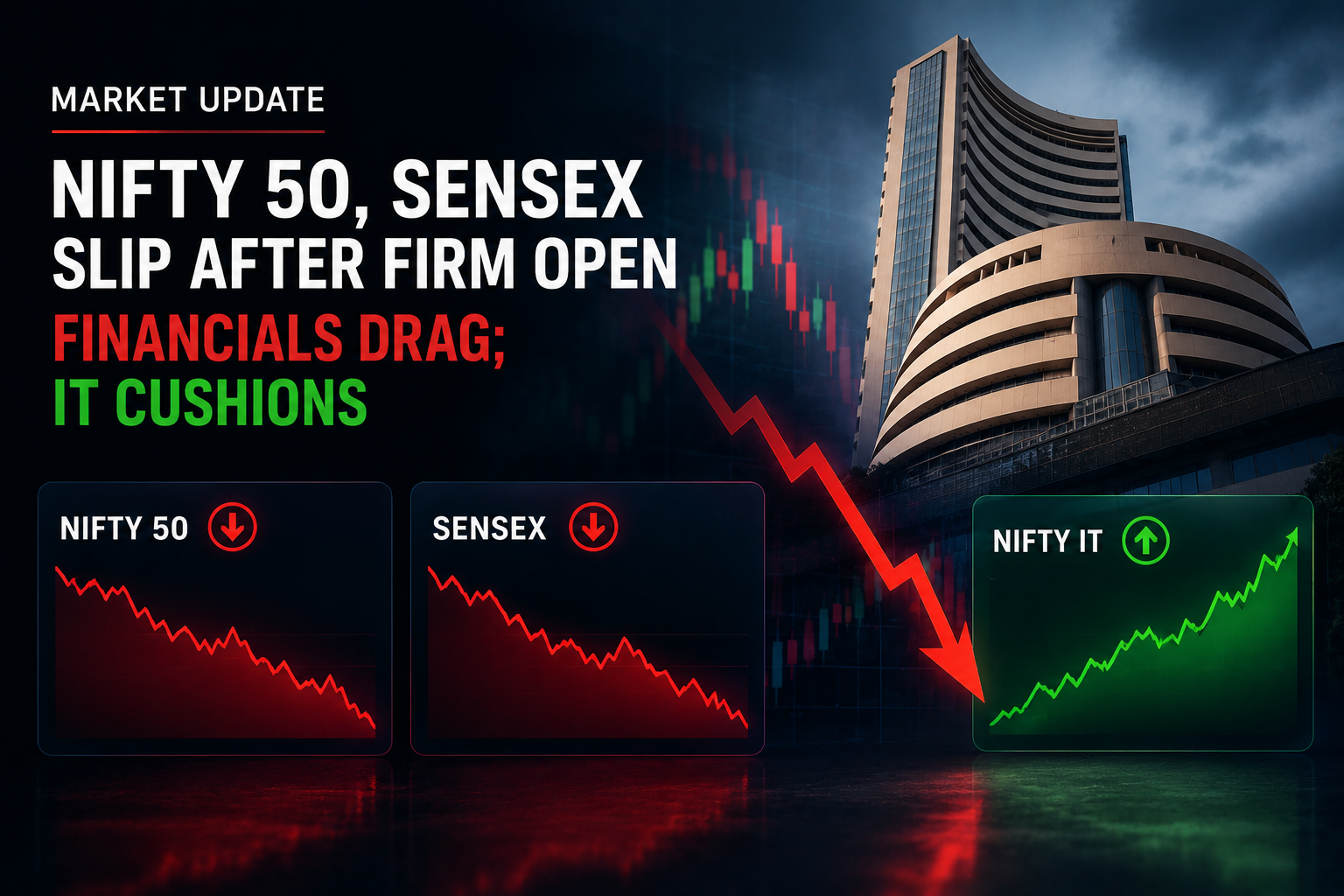 Nifty 50, Sensex Slip After Firm Open As Financials Drag; IT Cushions