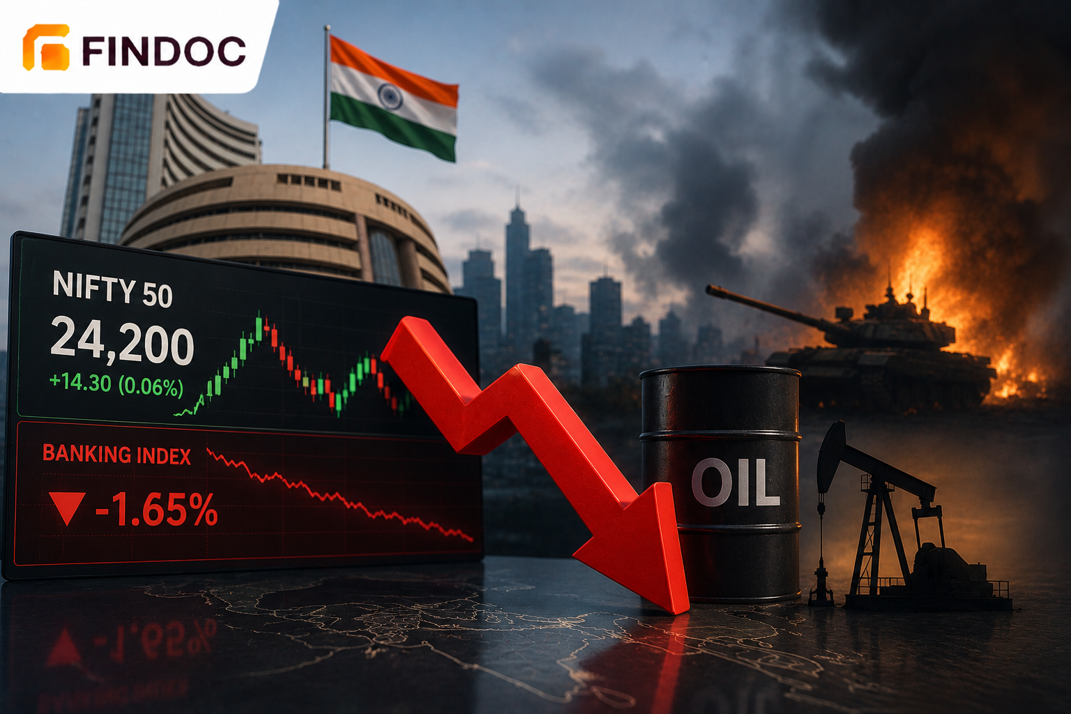 Indian stocks retreat as banks drag; Nifty holds 24,200 amid oil, war