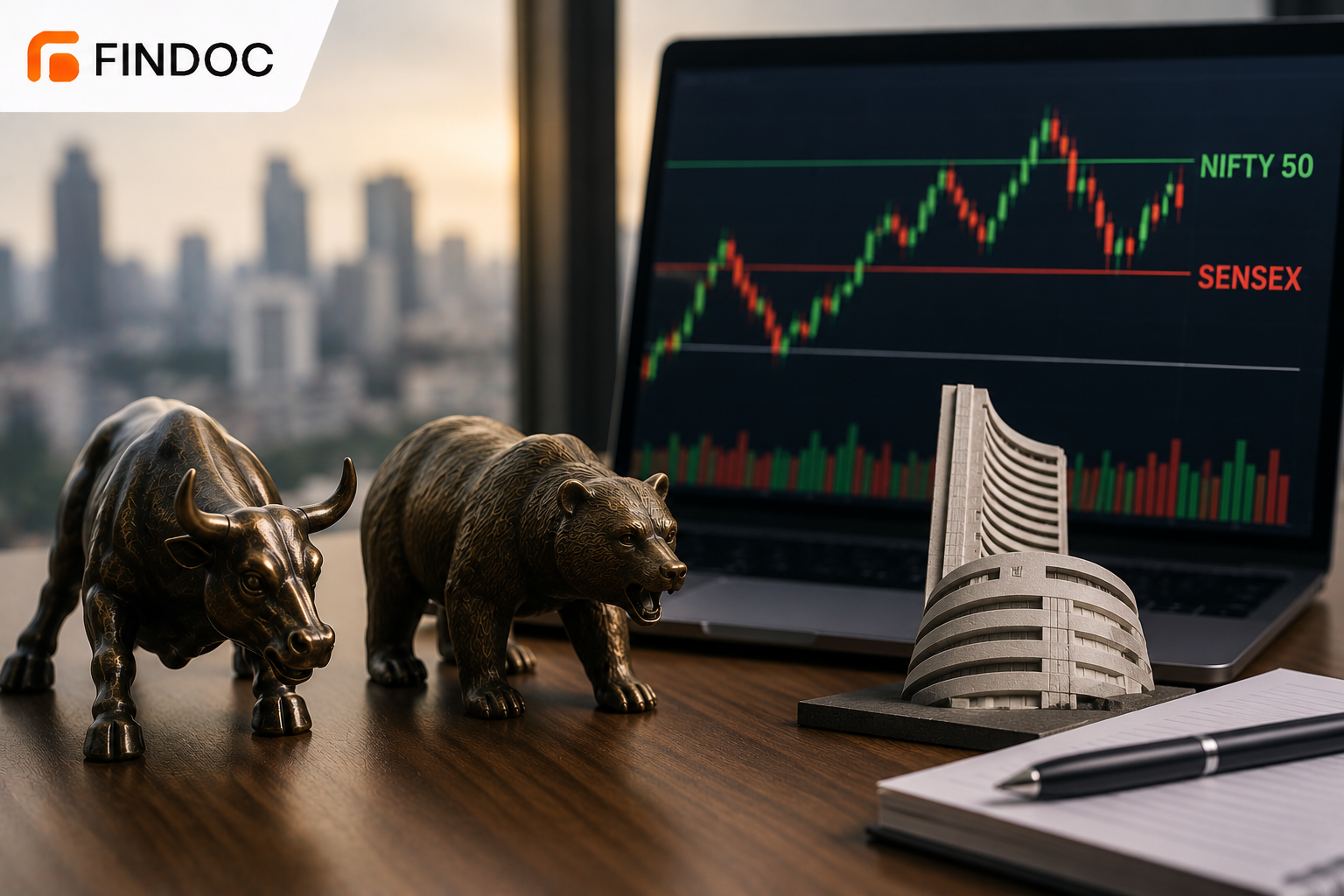 Nifty 50 and Sensex charts with key levels