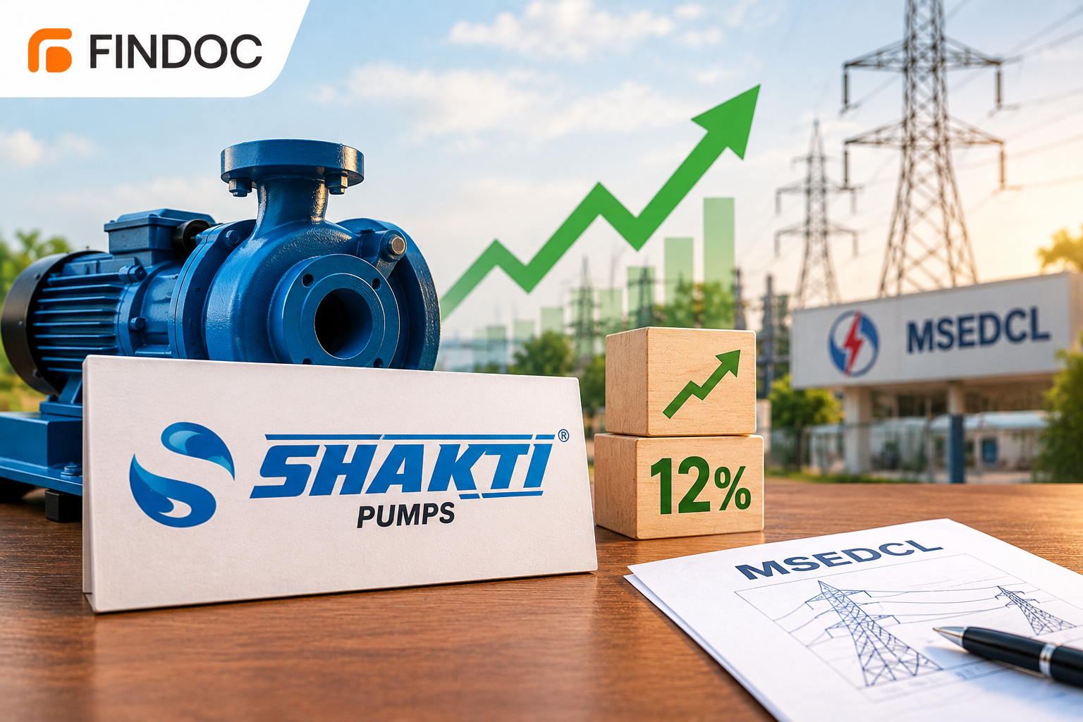 Shakti Pumps logo beside blue pump and MSEDCL