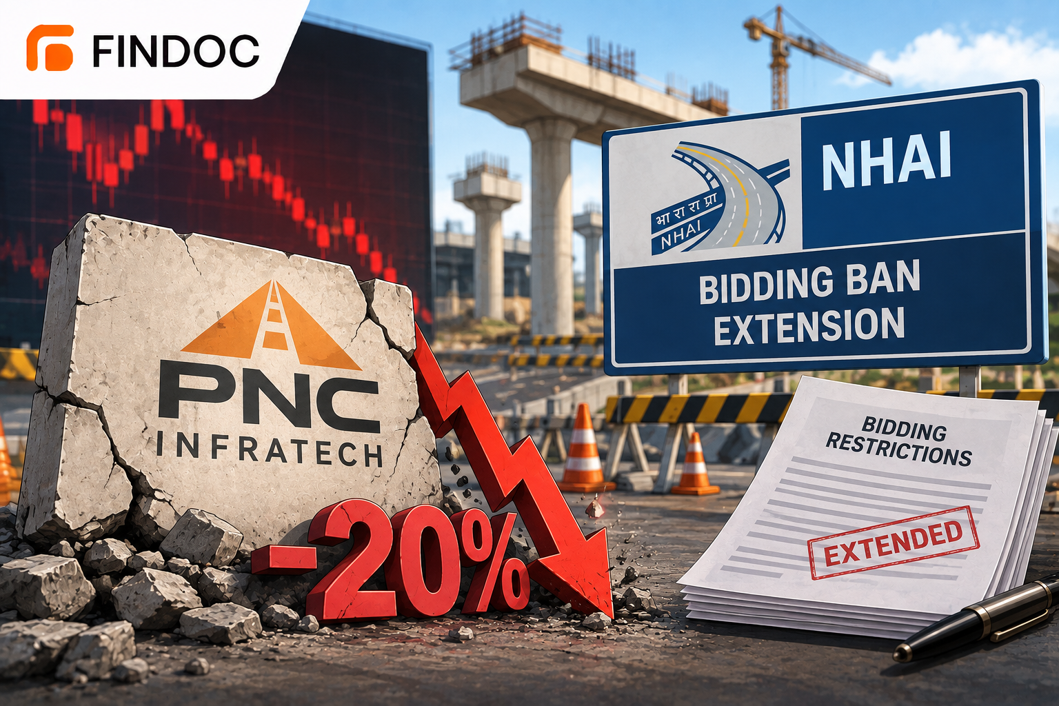 PNC Infratech Shares Crash 20% on NHAI Bidding Ban Extension