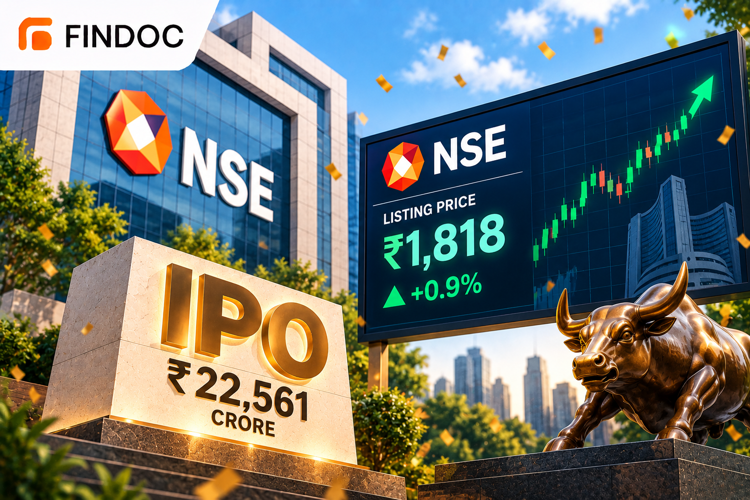 NSE Share Debut: Stock Ends at ₹1,818 After ₹22,561 Crore IPO