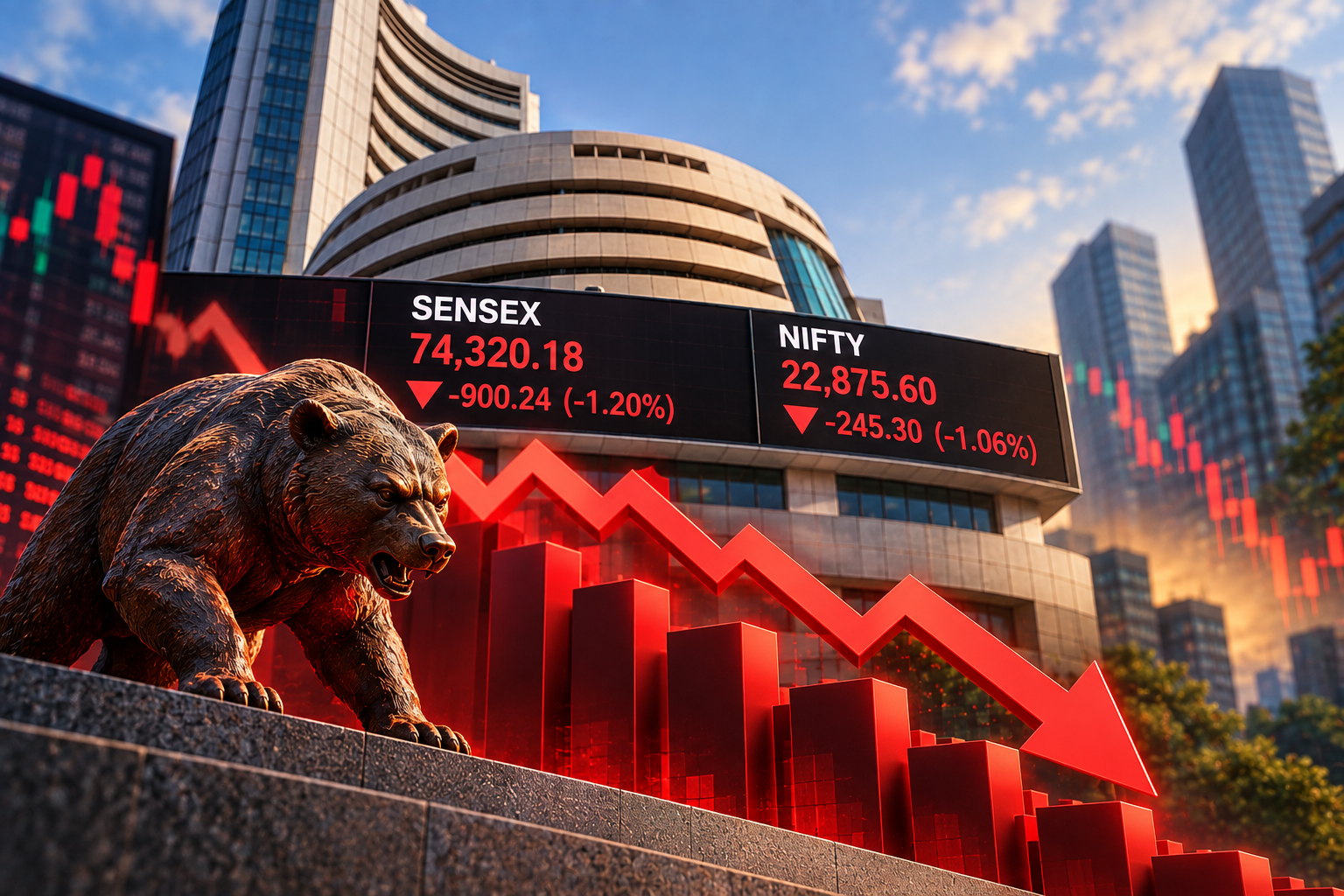 Sensex Tanks 900 Points Intraday; Nifty Slips Below 22,900