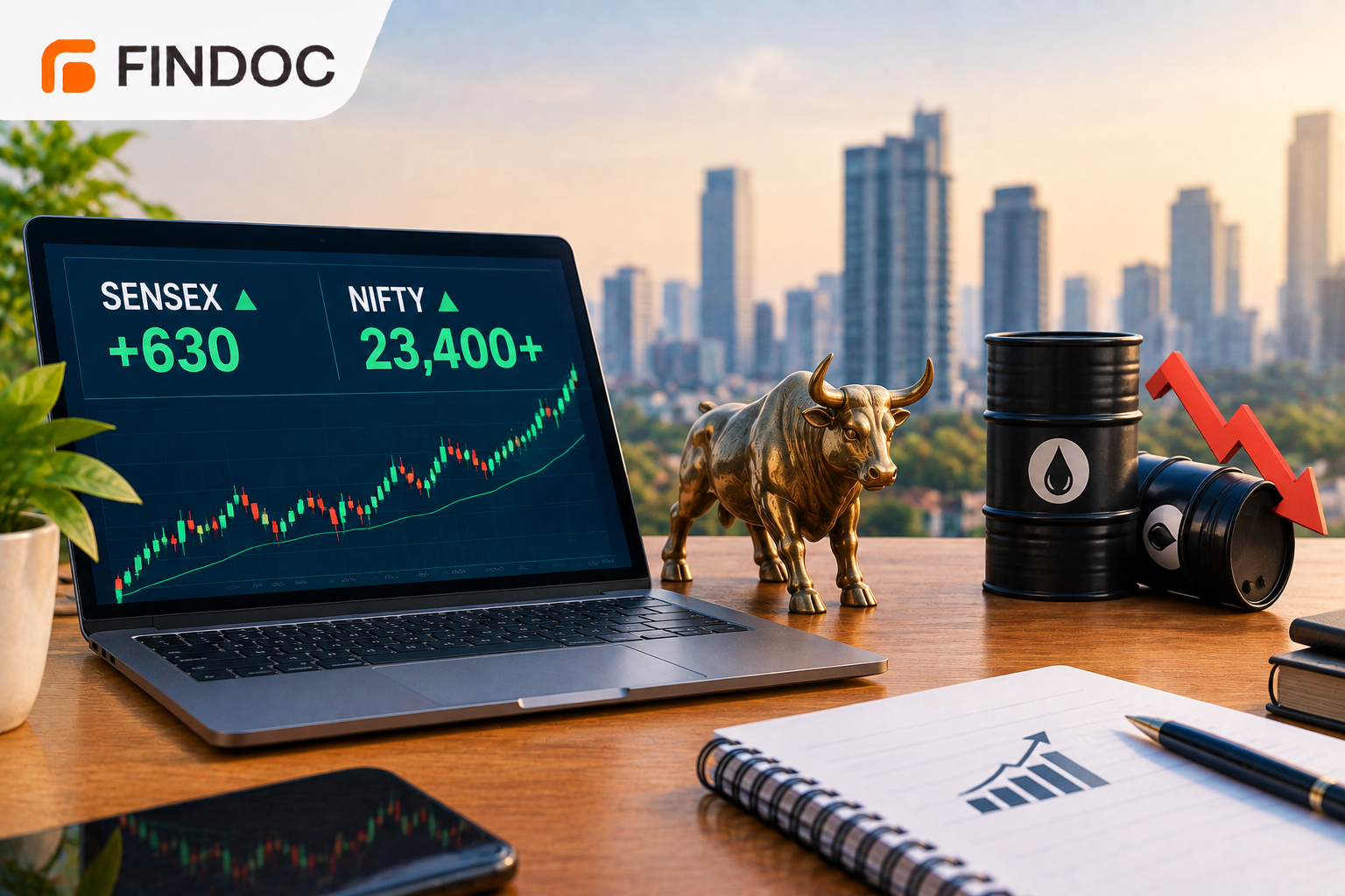 Sensex Up 630 Points, Nifty Crosses 23,400 As Crude Oil Falls