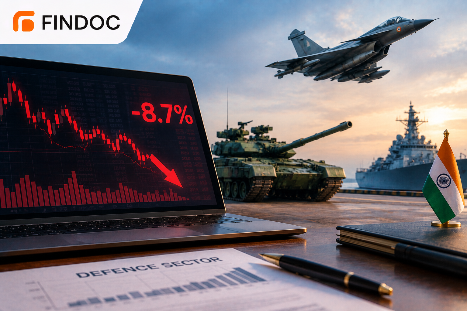 Defence sector report with a falling stock chart