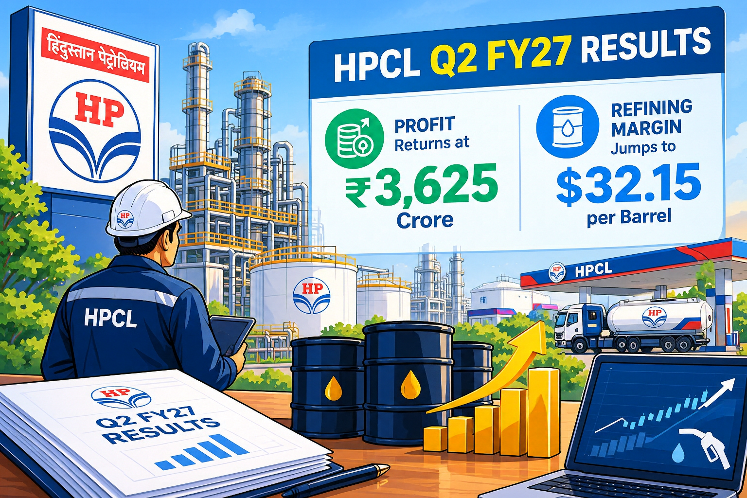 HPCL Q2 FY27 Results: Profit Returns at ₹3,625 Crore as Refining Margin Jumps to $32.15 a Barrel