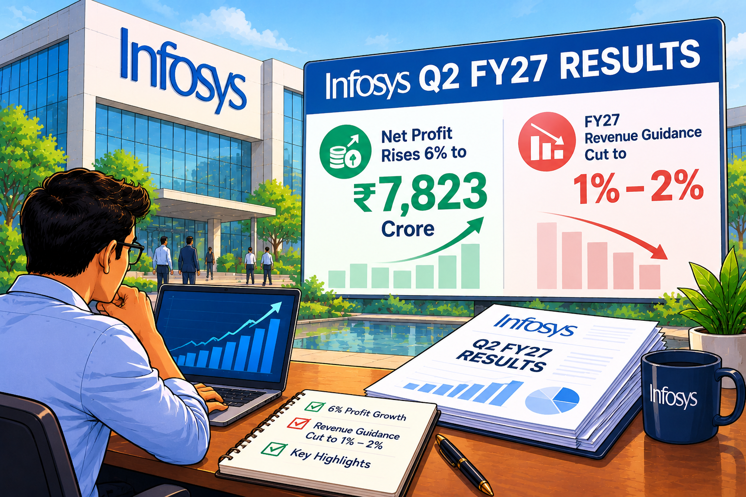 Infosys Q2 FY27 Results: Profit Rises 6% to ₹7,823 Crore as FY27 Revenue Guidance Is Cut to 1% to 2%
