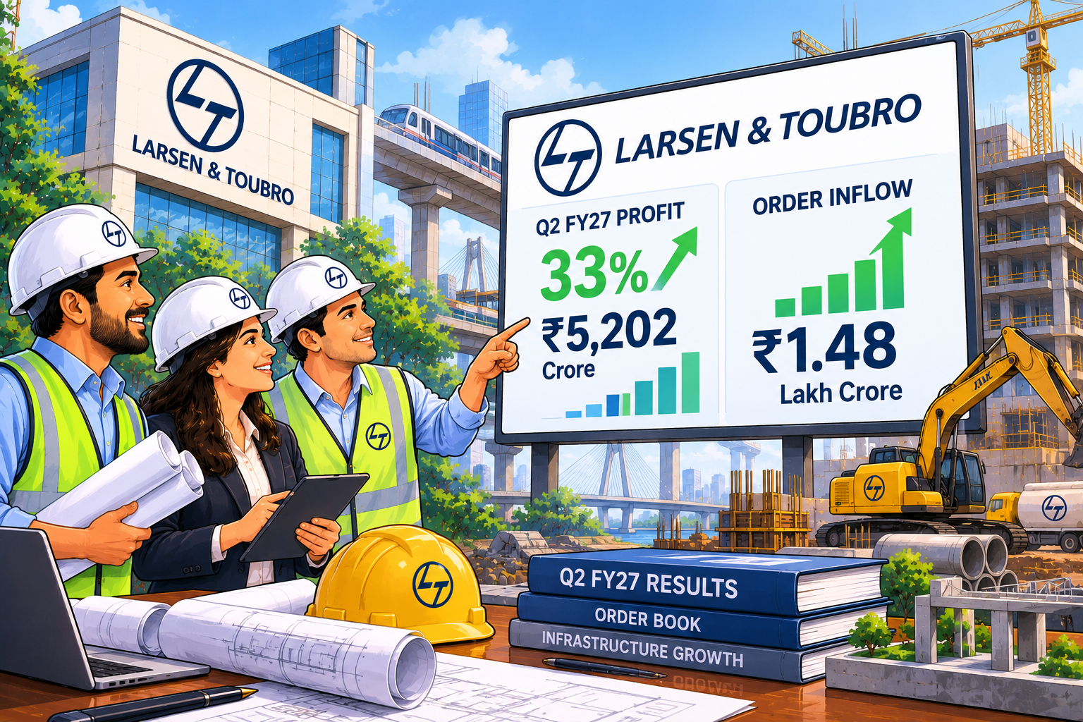 L&T Q2 FY27 Results: Profit Jumps 33% to ₹5,202 Crore as Order Inflow Hits a Record ₹1.48 Lakh Crore