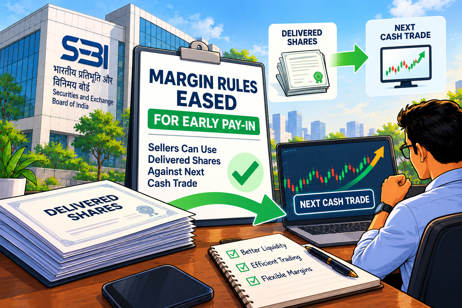 SEBI Eases Margin Rules for Early Pay-In: Sellers Can Use Delivered Shares Against Next Cash Trade