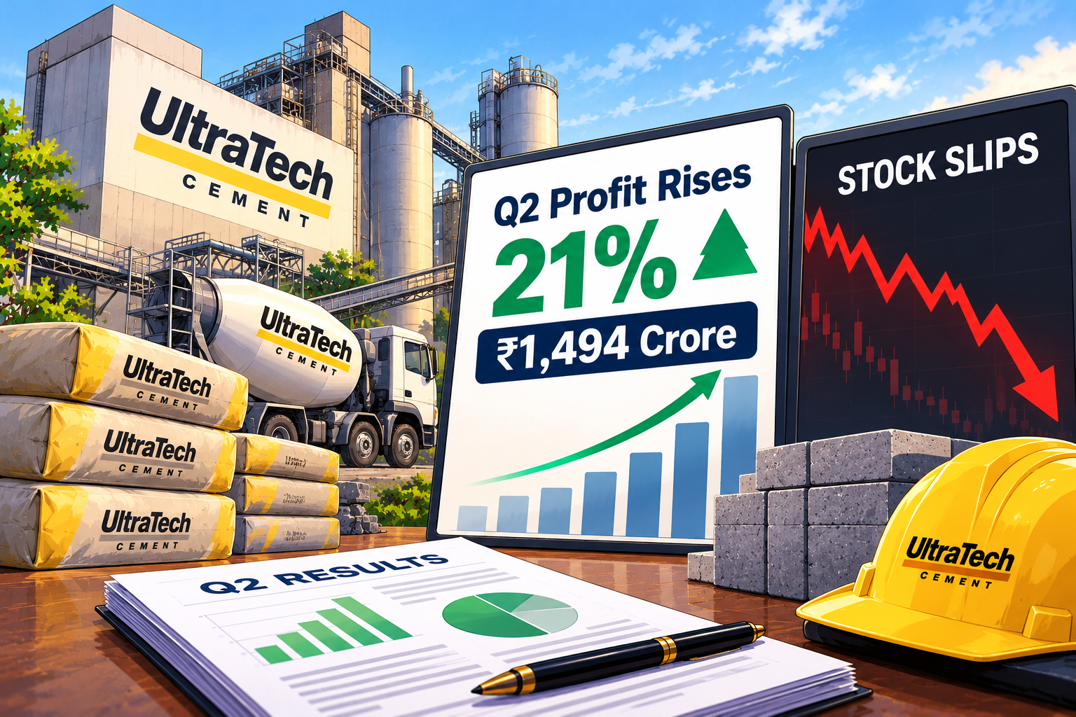 UltraTech Cement Q2 Profit Rises 21% to ₹1,494 Cr; Stock Slips