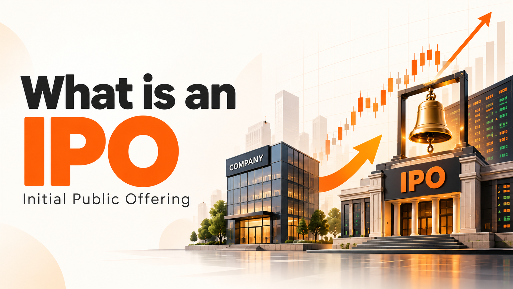 Stock market bell and company building for IPO
