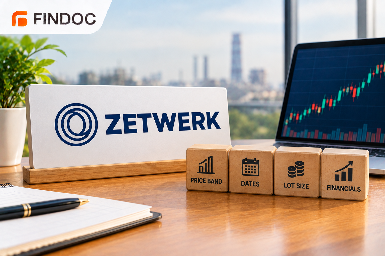Zetwerk logo board with financial info blocks